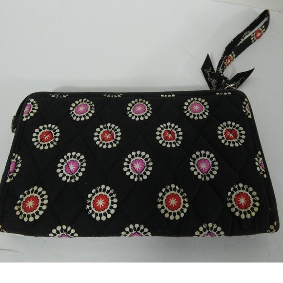 Vera Bradley Wristlet Wallet Black Zippered Parisian Paisley 8x5 - Picture 2 of 3